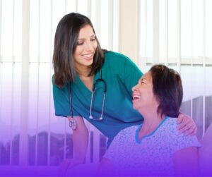 Healthcare professional smiling with patient
